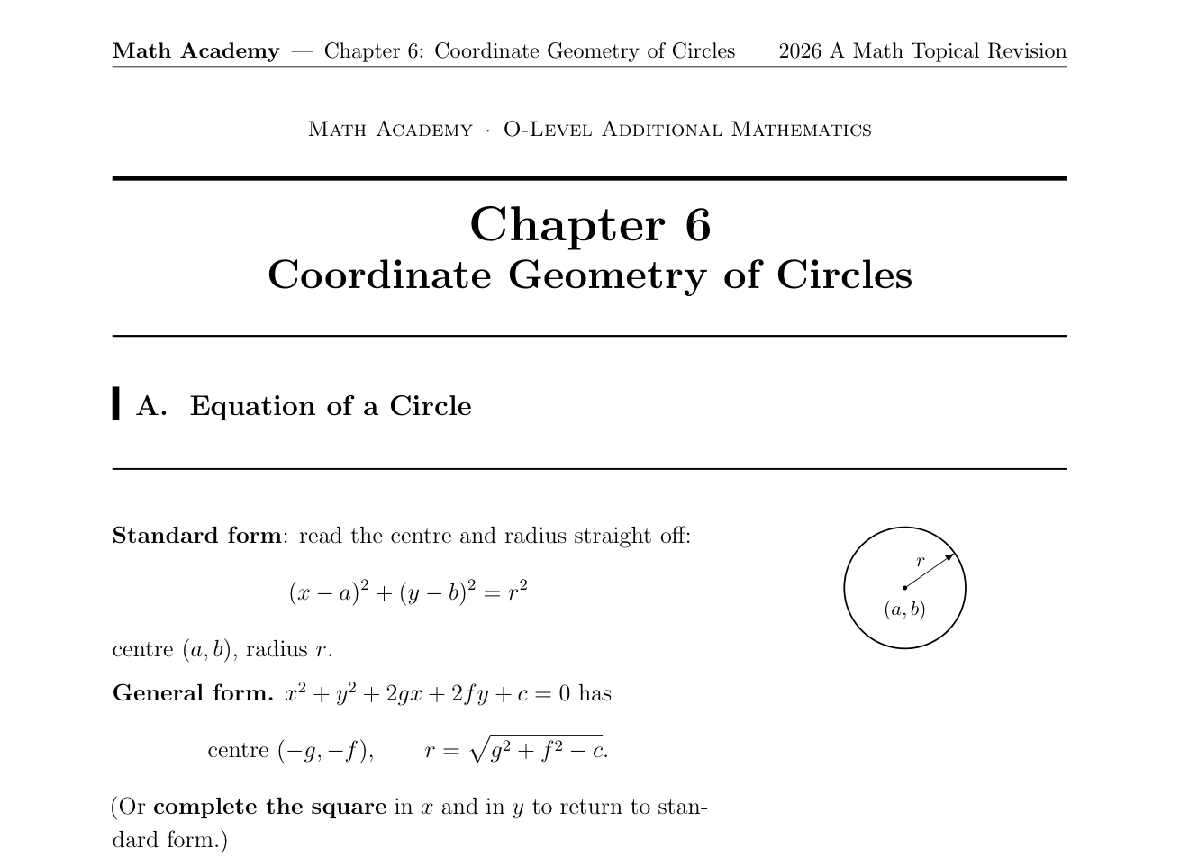 Sec 3 A Maths topical revision notes: coordinate geometry of circles chapter opener with every equation form