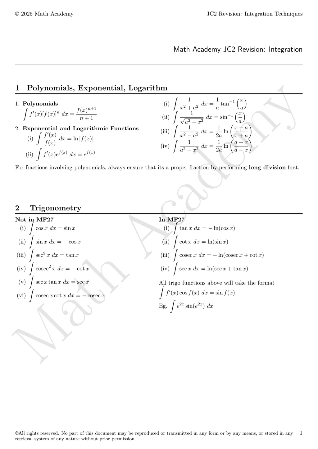 Integration Techniques notes cover