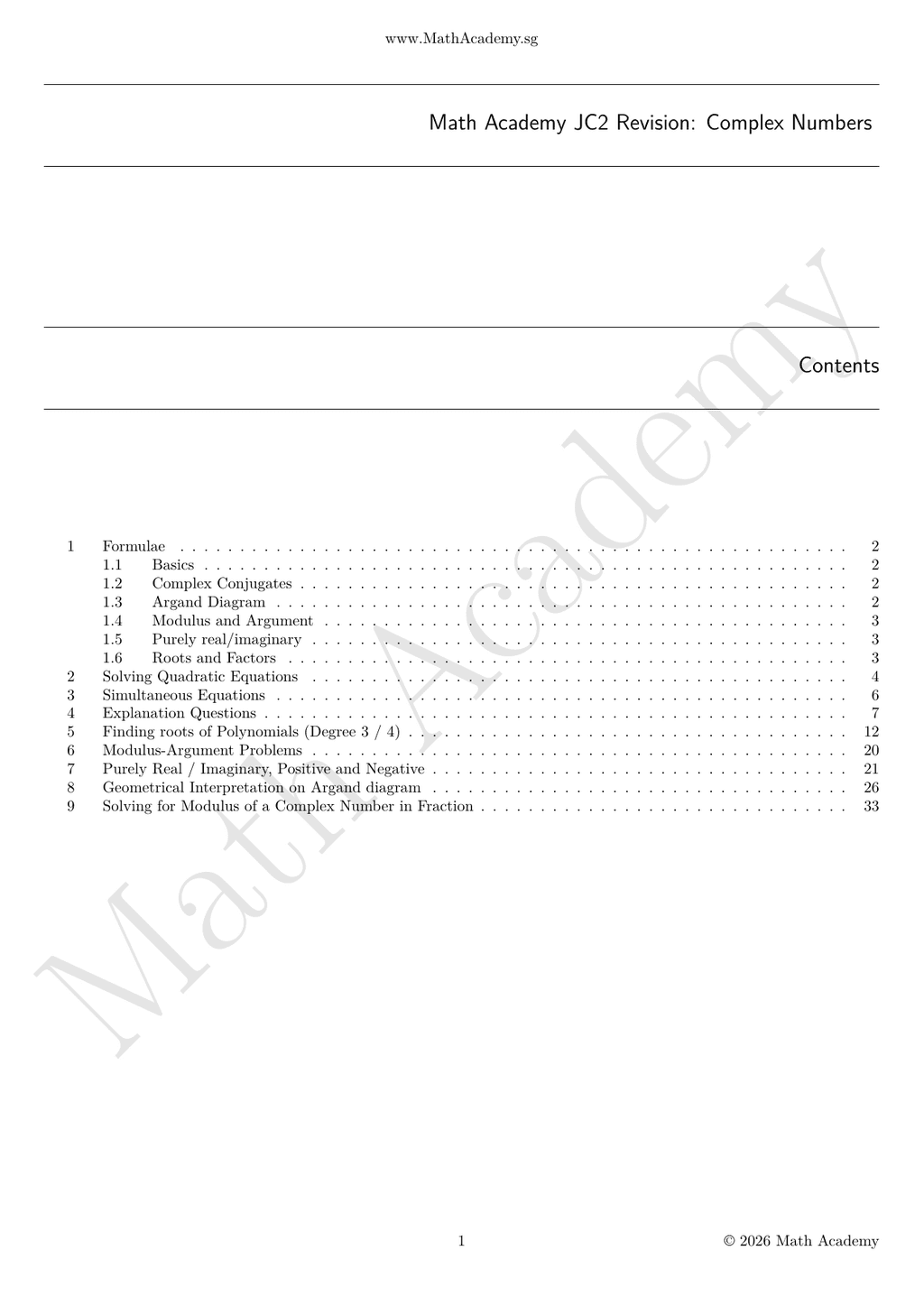 Complex Numbers notes cover