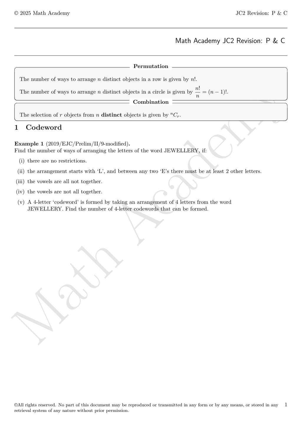 Permutation and Combination notes cover