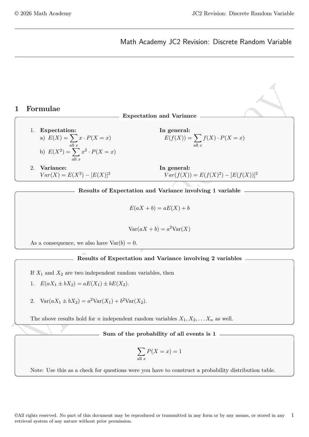 Discrete Random Variable notes cover