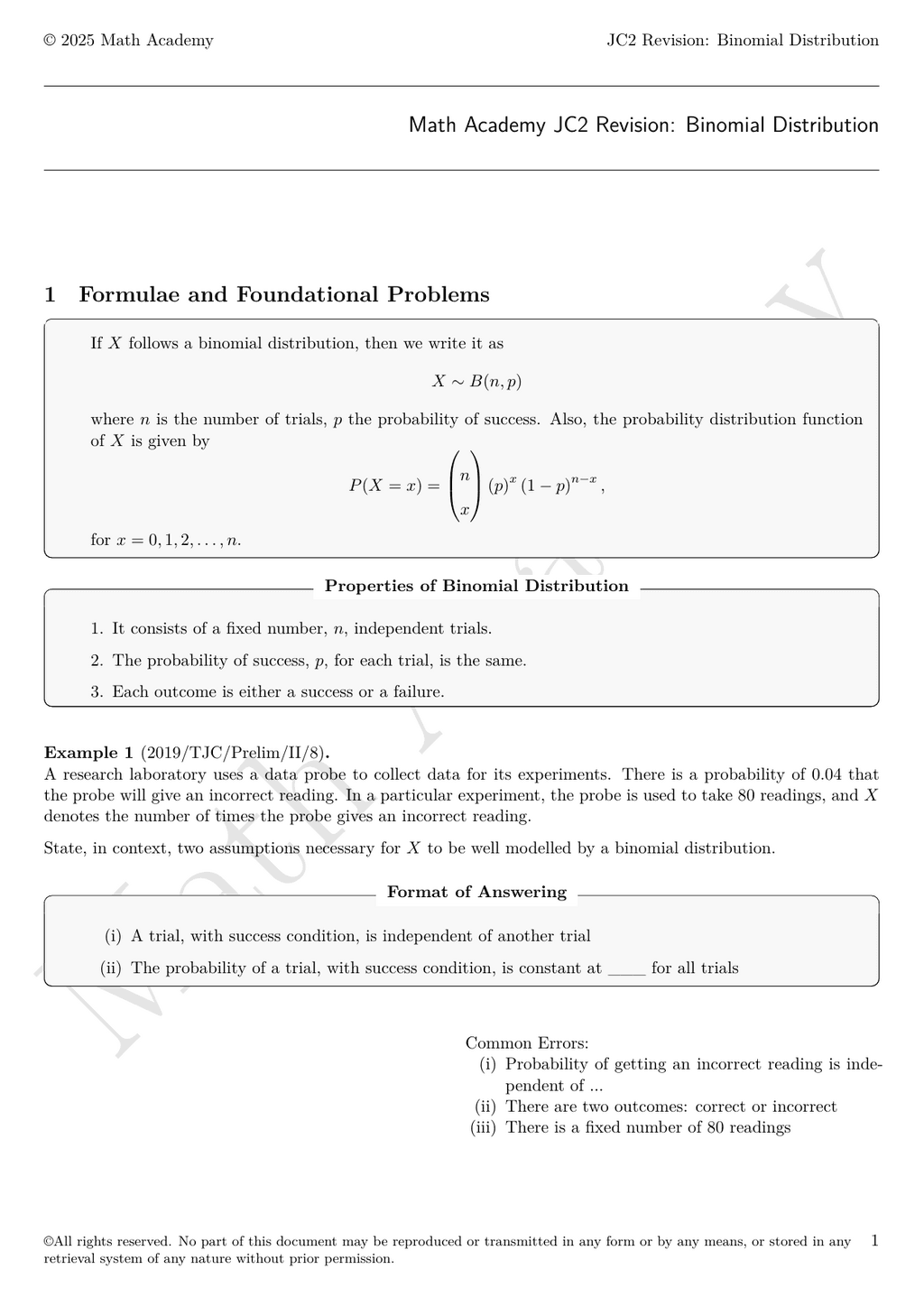 Binomial Distribution notes cover