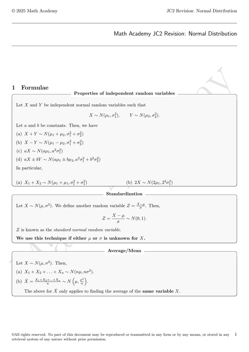 Normal Distribution notes cover