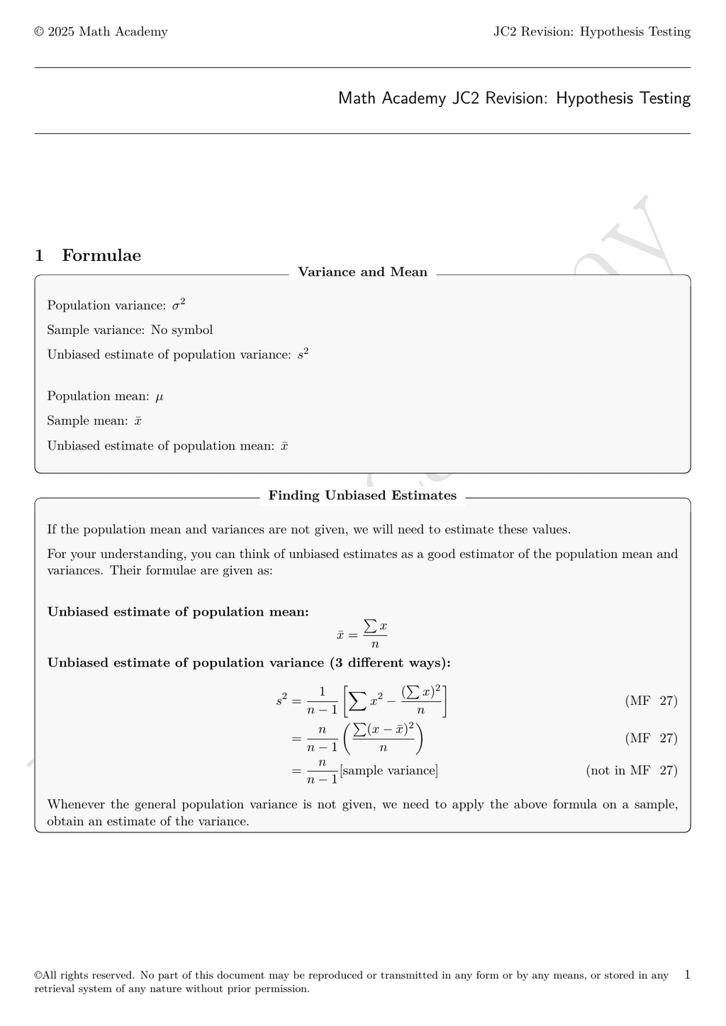 Hypothesis Testing notes cover