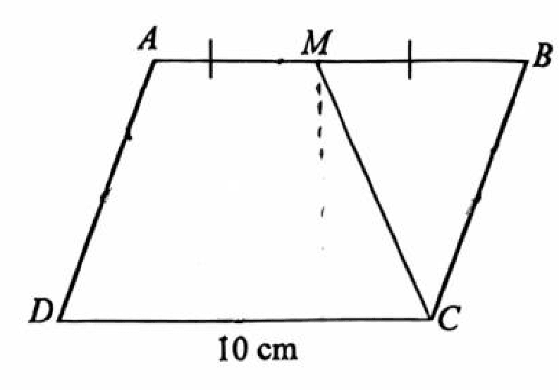 Parallelogram ABCD with CD = 10 cm and M the midpoint of AB
