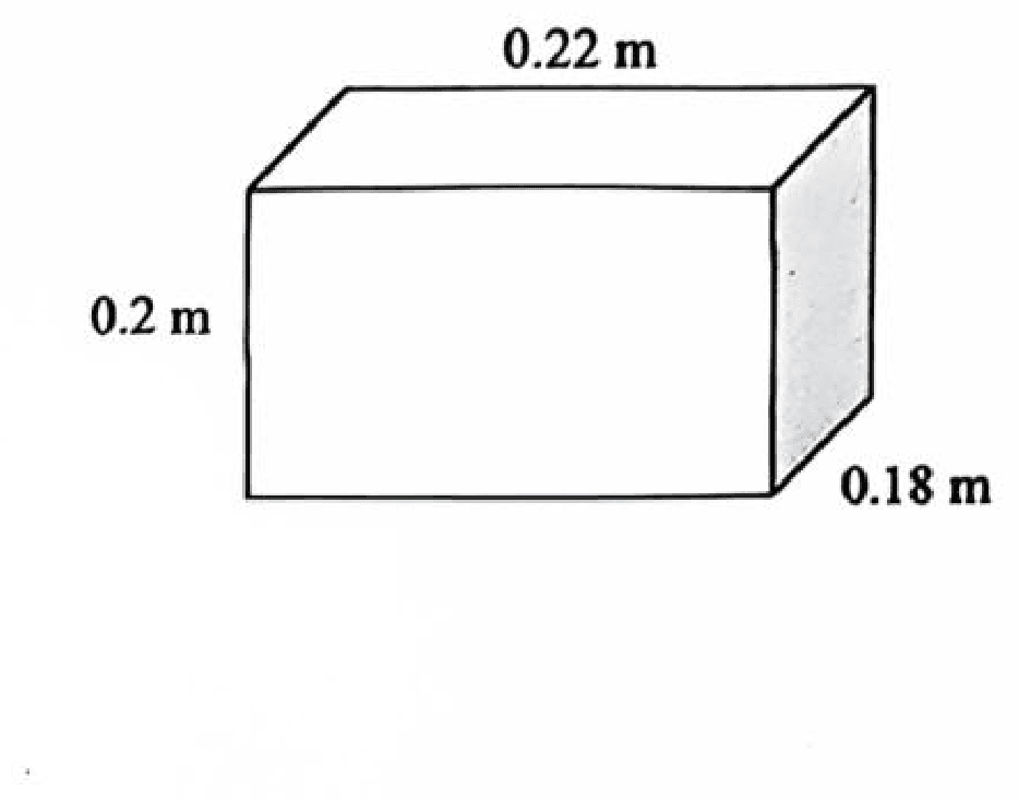 Rectangular metal block of dimensions 0.22 m by 0.18 m by 0.2 m