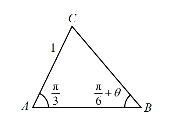 Triangle ABC with AC = 1, angle A = pi/3 and angle B = pi/6 + theta