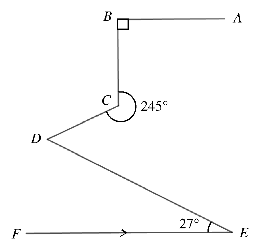 BA parallel to FE with a right angle at B and reflex angle at C