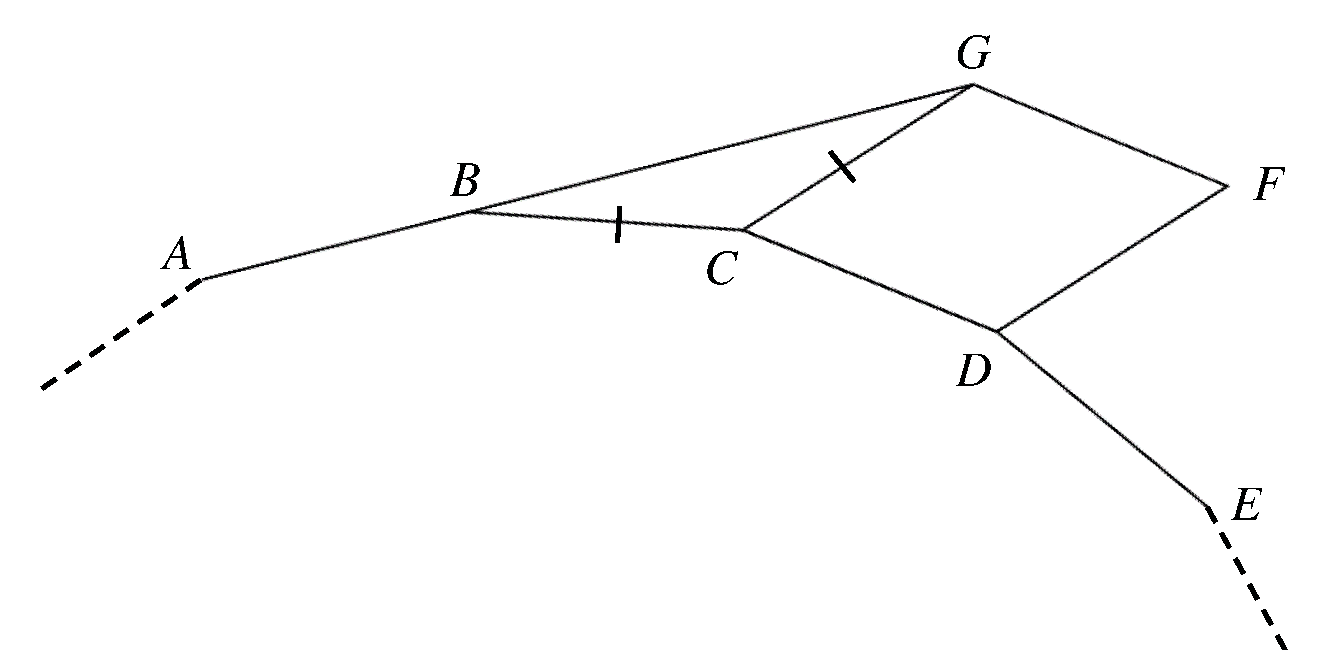 Part of a regular polygon with vertices A B C D E, AB produced to G, and rhombus CDFG