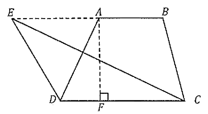Trapezium ABCD and triangle ECD sharing the common perpendicular height AF
