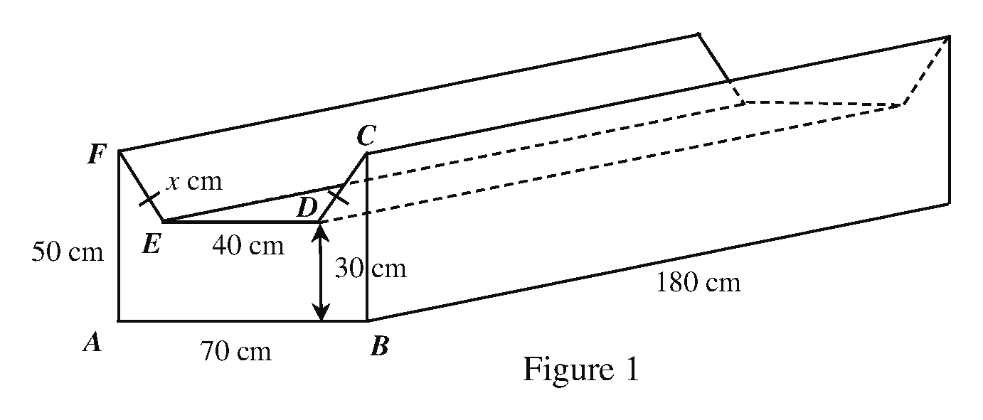 Drain prototype: a cuboid 70 cm by 180 cm by 50 cm with a trapezoidal prism carved out