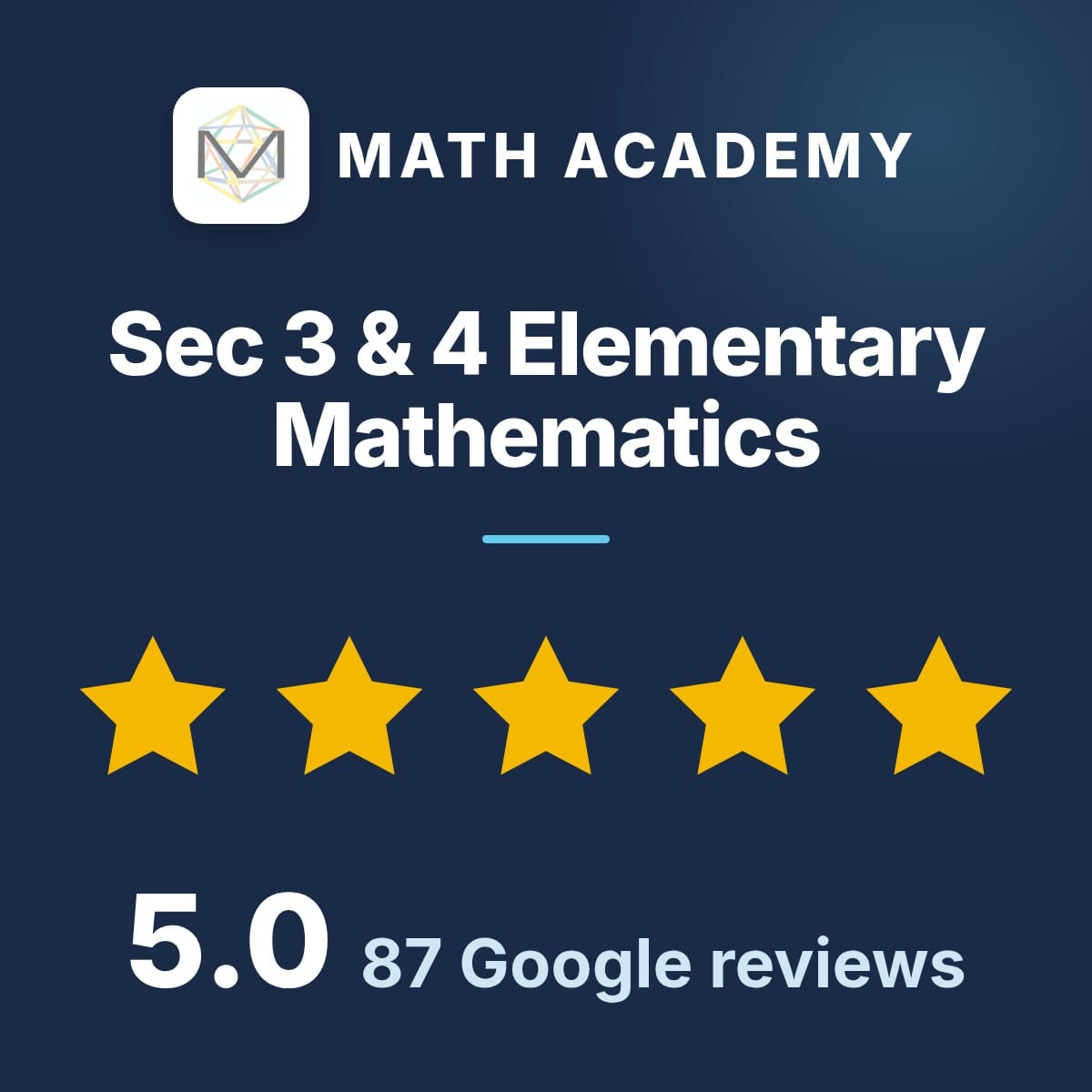 Sec 3 & 4 Elementary Mathematics – Math Academy, 5.0 from 87 Google reviews