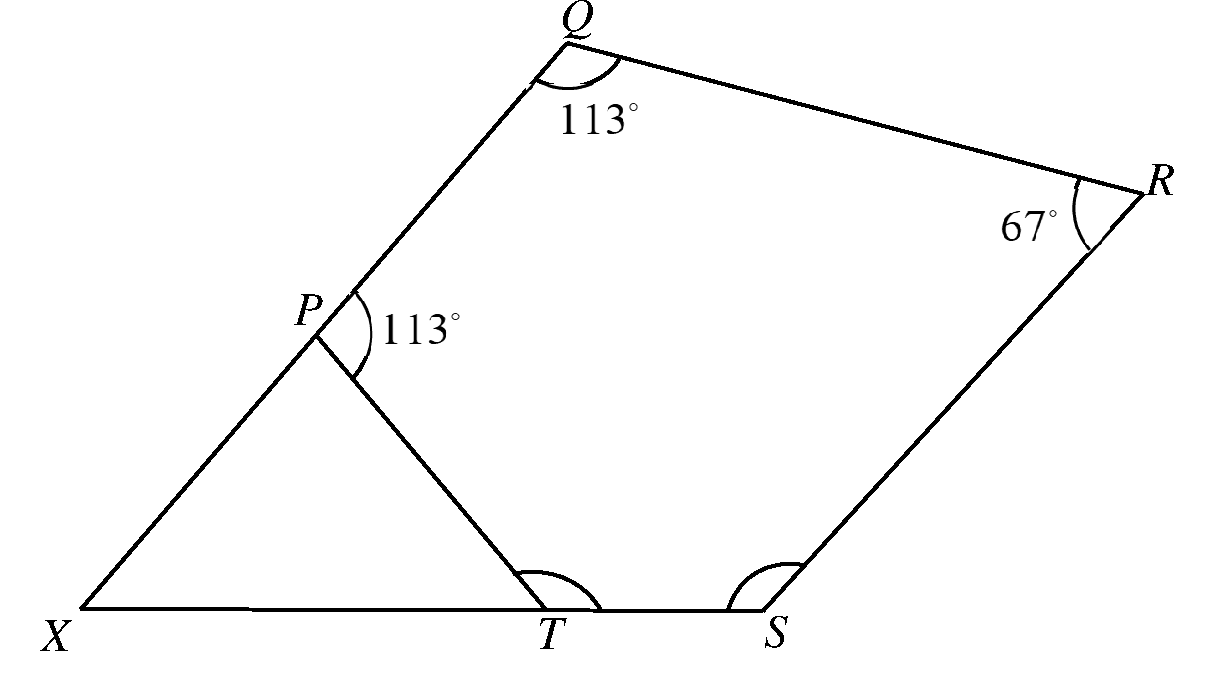 Pentagon PQRST with QP and ST produced meeting at X