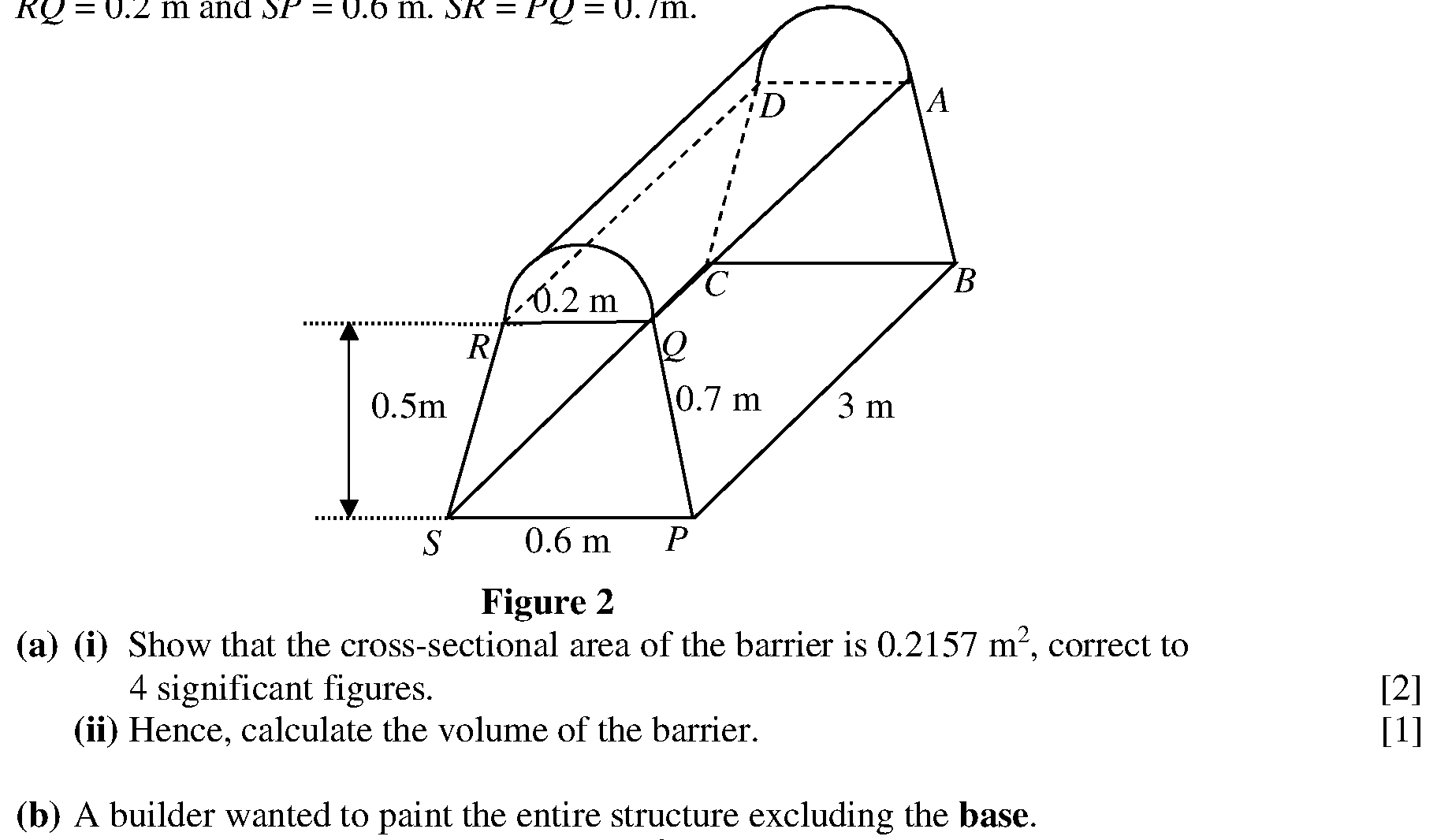 Concrete traffic barrier modelled as a prism with a trapezium and semicircle cross-section