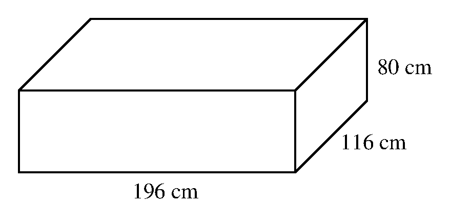 Rectangular block of wood 196 cm by 116 cm by 80 cm to be cut into identical cubes