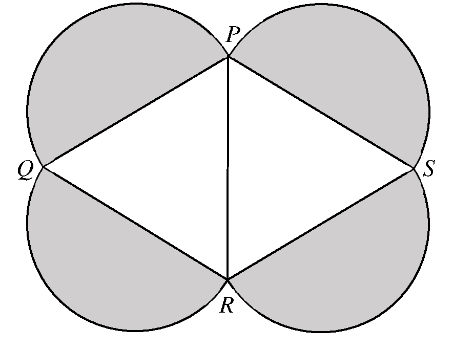 Quadrilateral PQRS enclosed by four identical semicircles, one on each side