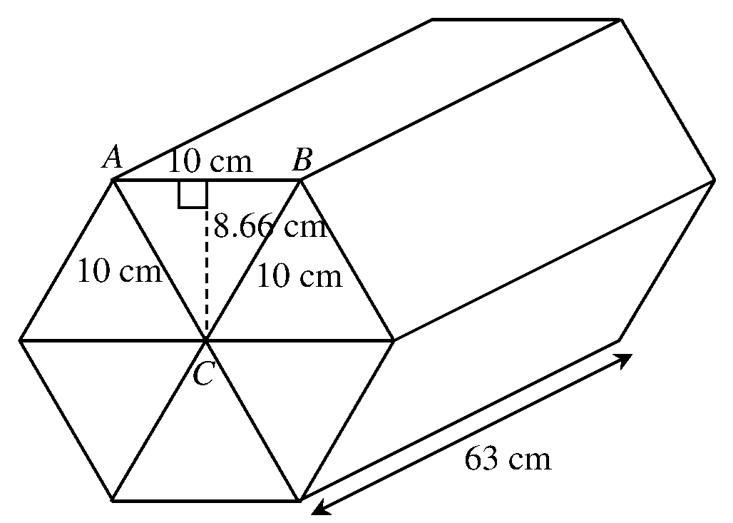 Solid hexagonal prism whose cross-section is a regular hexagon of six equilateral triangles