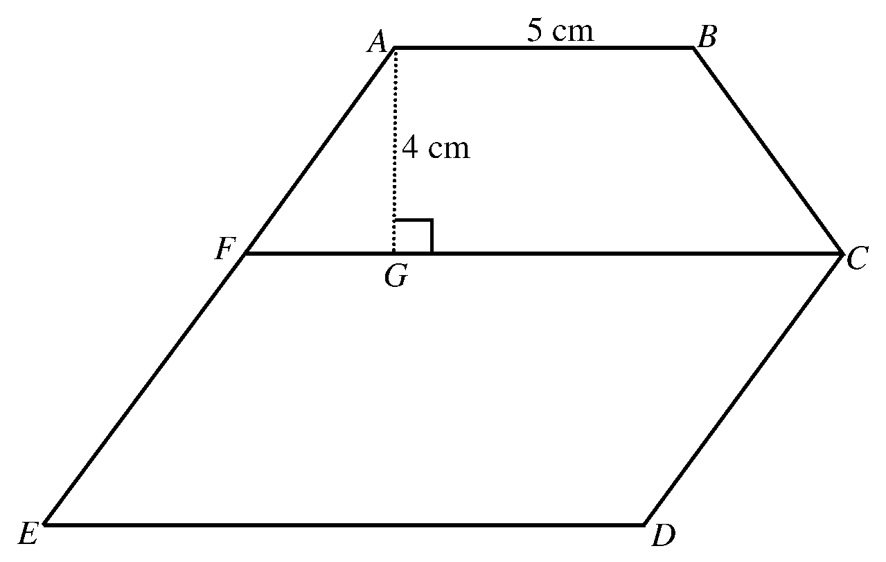 Trapezium ABCF and parallelogram CDEF with AFE a straight line