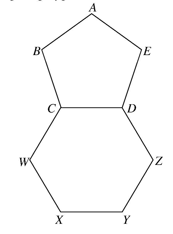 Regular pentagon ABCDE and regular hexagon CDZYXW sharing common side CD
