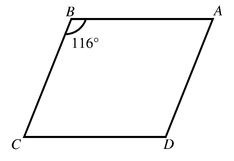 Rhombus ABCD with angle ABC marked as 116 degrees