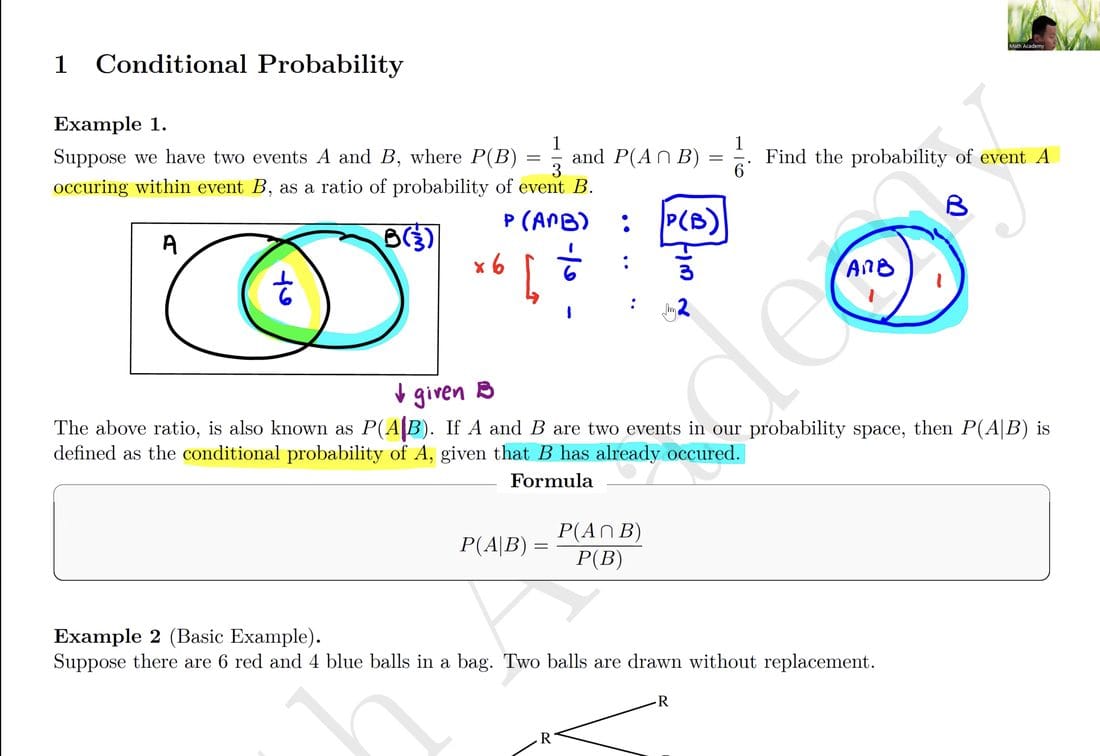 Math Academy JC H2 Maths lesson clip — probability taught step by step