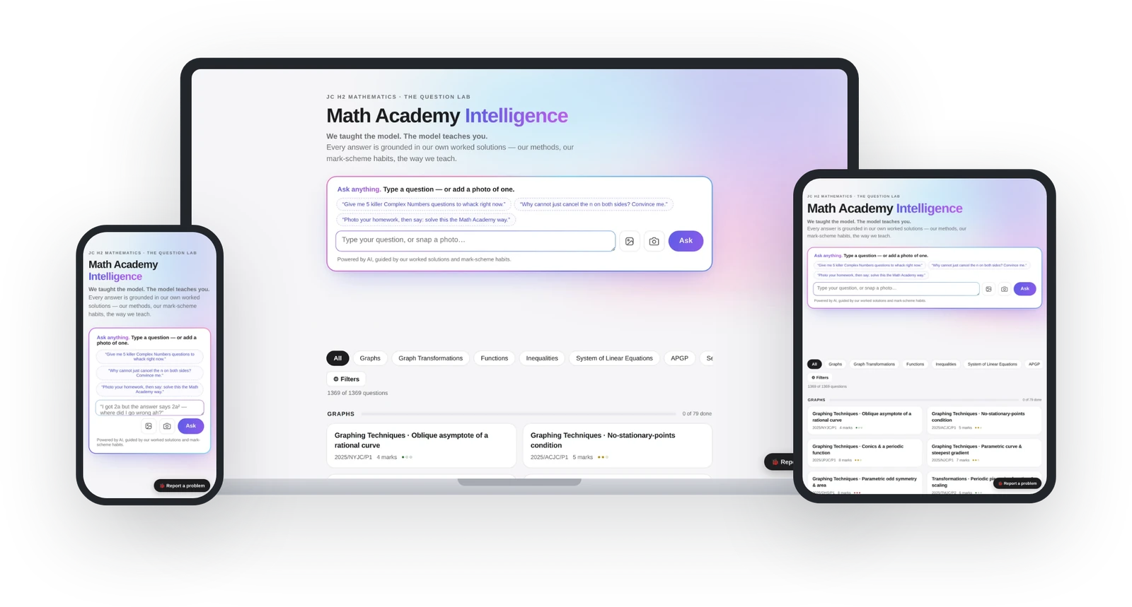 Math Academy Intelligence on laptop, tablet and phone