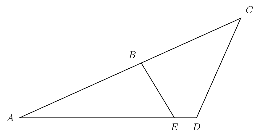 Triangle ADC with B on AC and E on AD, and BE joining them to form the smaller triangle ABE